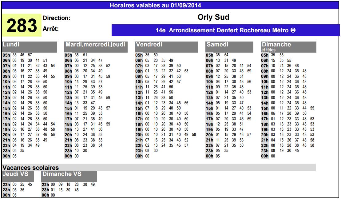 horaires navette orly